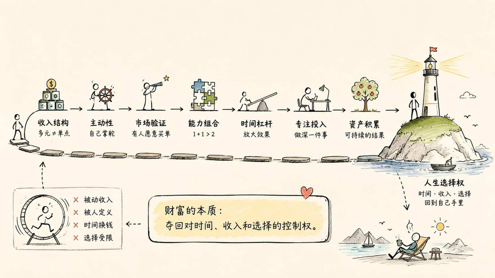 真正的财富，不是赚到100万，而是夺回对时间、收入和选择的控制权