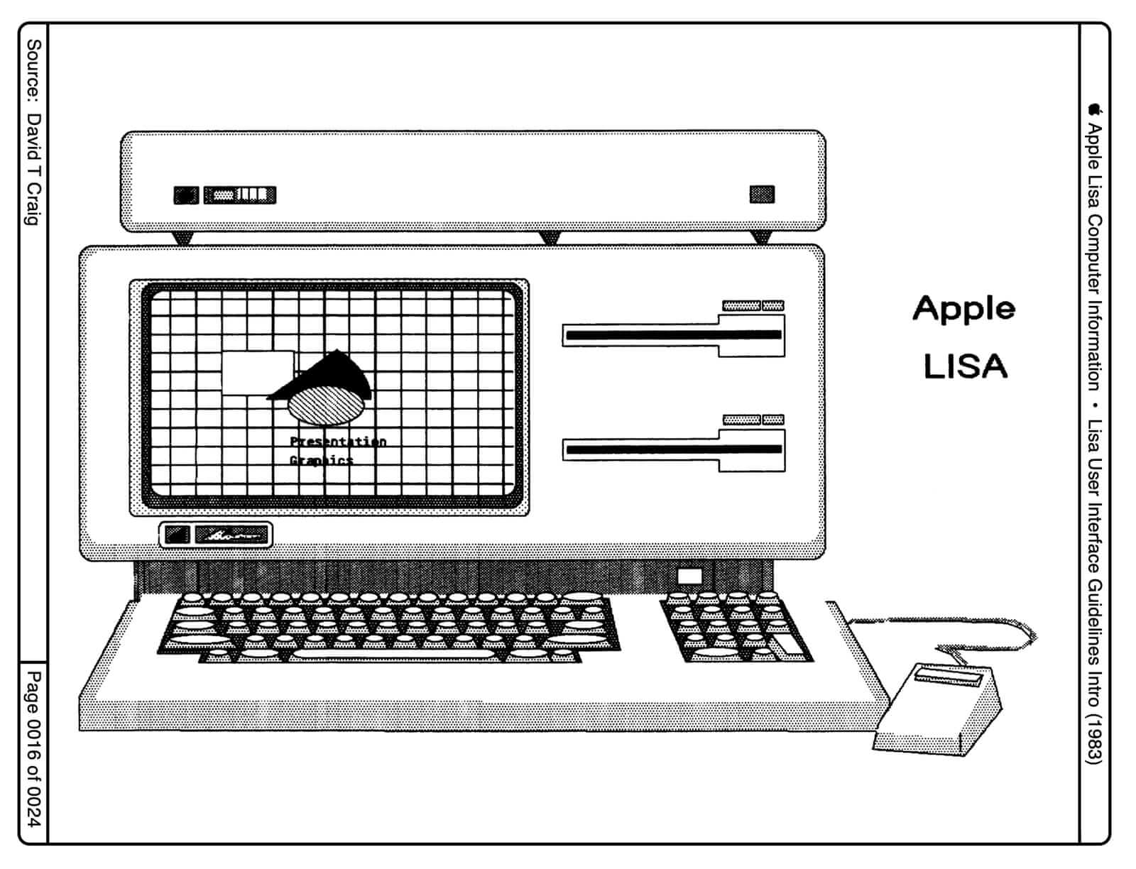 1983 年 Lisa 用户界面指南中的 Apple Lisa 黑白插图